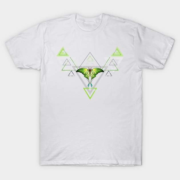 Geometric Pattern with Green Butterfly T-Shirt by Blackmoon9